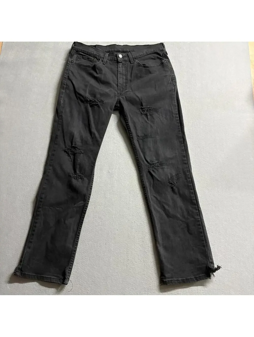 Levis 514 Straight Leg Jeans Mens 34x30 Black Distressed Ripped Denim